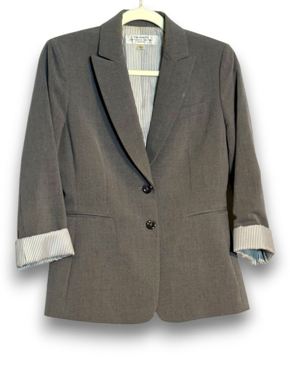 Tahari Arthur S. Levine Gray Blazer Petite Striped Lining 2-Button Women - 4P